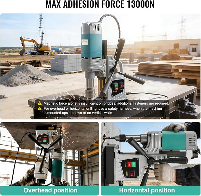 Mag Drill Press, 1450W 1.6" Boring Diameter, Portable Electric Magnetic Drill Press with 2 Coring Bits, 2922 lbf Power Magnetic, 820 RPM for Metal Surface, Industrial and Home Improvement