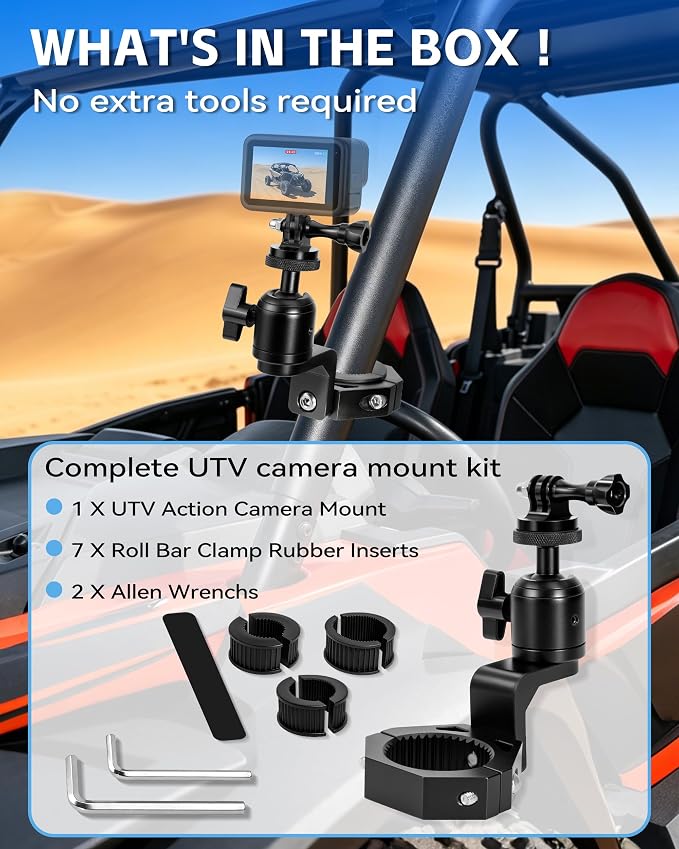 ZHILXN UTV ATV Aluminum Action Camera Clamp Mount Fits 1" - 2" Roll Bar