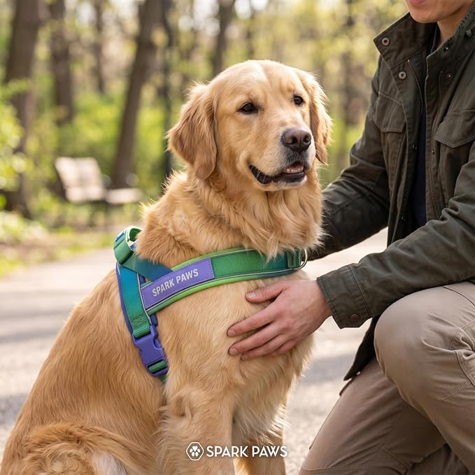Spark Paws No Pull Front Clip Dog Harness - Easy On, Padded and Lightweight | Two Clips, On in Seconds, Chest Bearing, Australian Style, No Throat Pressure, for Small Medium and Large Breeds
