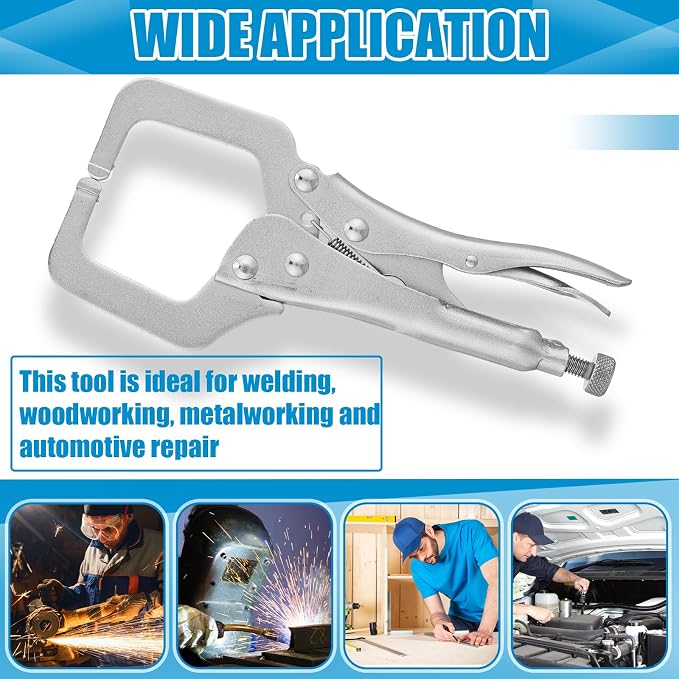 Yexiya 10 Pcs 6 Inch Locking C Clamp Original Lock Regular Tips Plain adjustable Alloy Steel Locking C Clamp for Woodworking Carpentry Welding Electrical Equipment, Silver