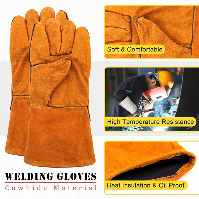Hilitchi 3Pcs Welding Slag Removal Tool Set, Welding Chipping Hammer with Coil Spring Handle, Wire Brush Wire Scratch Brush for Cleaning Rust and Welding Protective Gloves