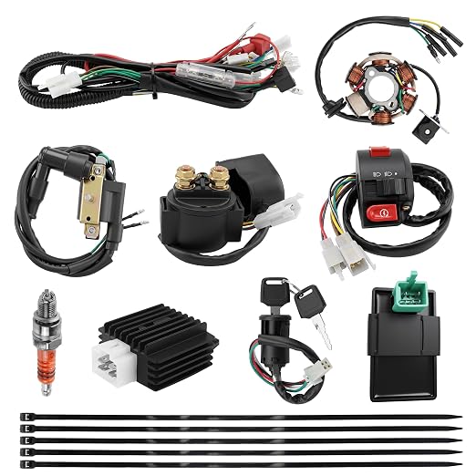 PRO BAT Full Electrics Wiring Harness Kit | for 50cc 70cc 90cc 110cc 125cc Chinese ATV Quad Bike 4 Wheeler SunL Baja Taotao JCL Coolster with CDI Coil Magneto Stator