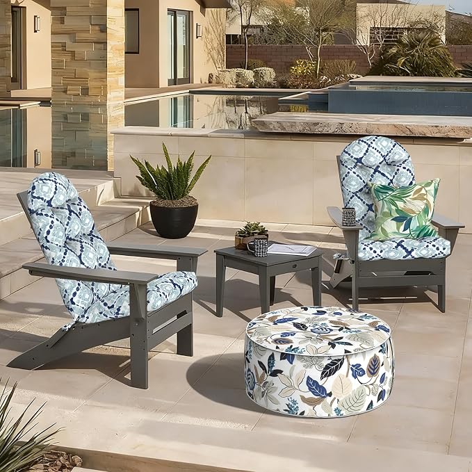 LVTXIII Outdoor Adirondack Chair Cushions, 44x19x4 Inch Non-Slip High Back Rocking Chair Cushion, Tufted Seat Cushion for Patio Furniture, Set of 2, Boho Geometry Blue