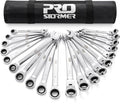 Prostormer 20-Piece Ratcheting Combination Wrench Set | 10Pcs SAE Flex-Head 1/4" to 3/4" & 10Pcs Metric Fixed Head 6-18mm, 72-Tooth, Cr-V Steel, Organizer Pouch