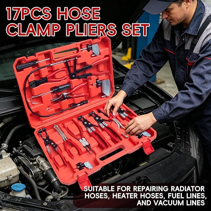 WISEUP 17pcs Hose Clamp Pliers Set, Hose Clamp Removal Tool