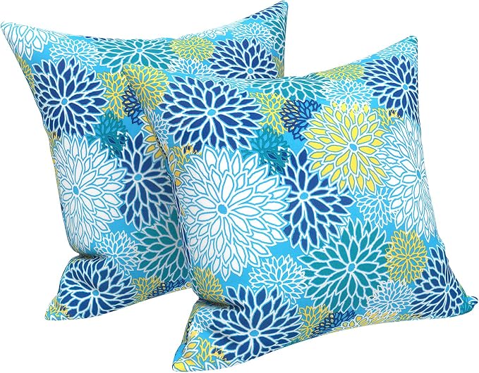 LVTXIII Outdoor Throw Pillows, Decorative Throw Pillows with Inserts, 20"x20" Square Pillows for Bed, Couch, Sofa and Patio Furniture, Set of 2, Dahlia Blue