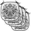 Lunarable Gallus Chair Cushion Pads Set of 4, Polish Floral Design with Roosters Traditional Folk Pattern Easter Celebration, Anti-Slip Seat Padding for Kitchen & Patio, 16"x16", White and Black