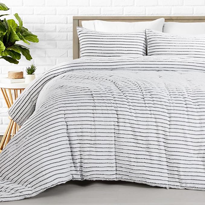 HOMBYS Oversized King Boho Comforter Set 128x120, Black White Tufted Jacquard Geometry Bedding Comforter for King Bed, Shabby Chic Bed Sets with 2 Matching Pillow Cases