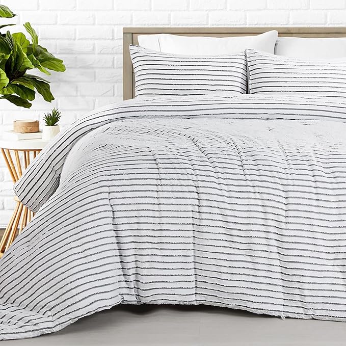 HOMBYS Oversized King Boho Comforter Set 120x120, Black White Tufted Jacquard Geometry Bedding Comforter for King Bed, Shabby Chic Bed Sets with 2 Matching Pillow Cases