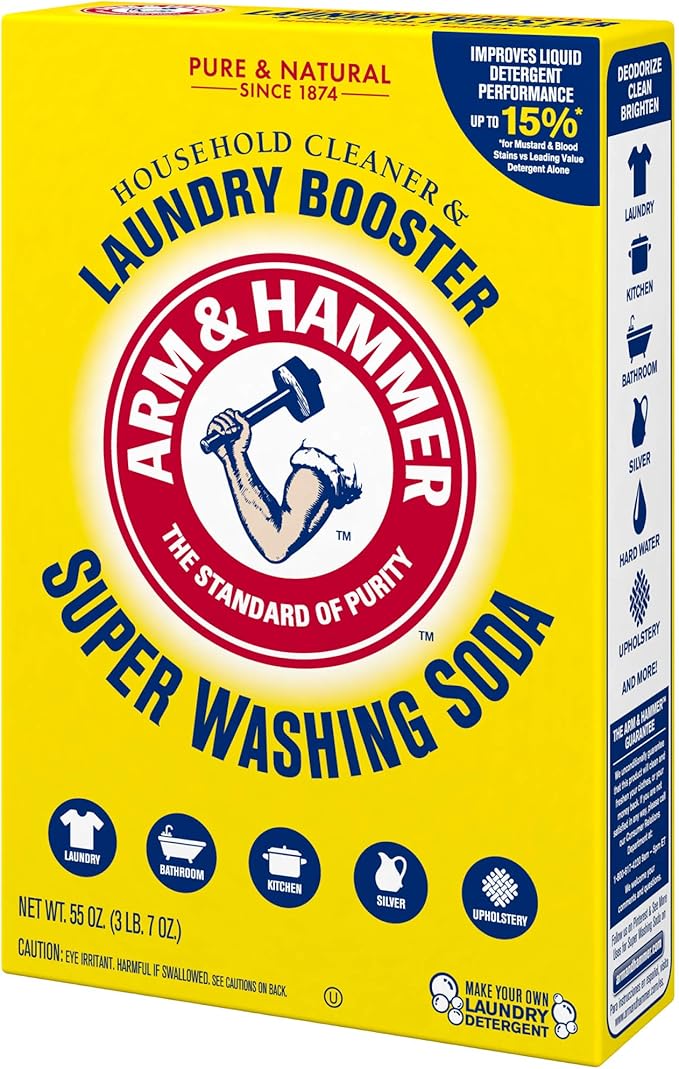 ARM & HAMMER Super Washing Soda Household Cleaner and Laundry Booster, 55 oz (Pack of 2)