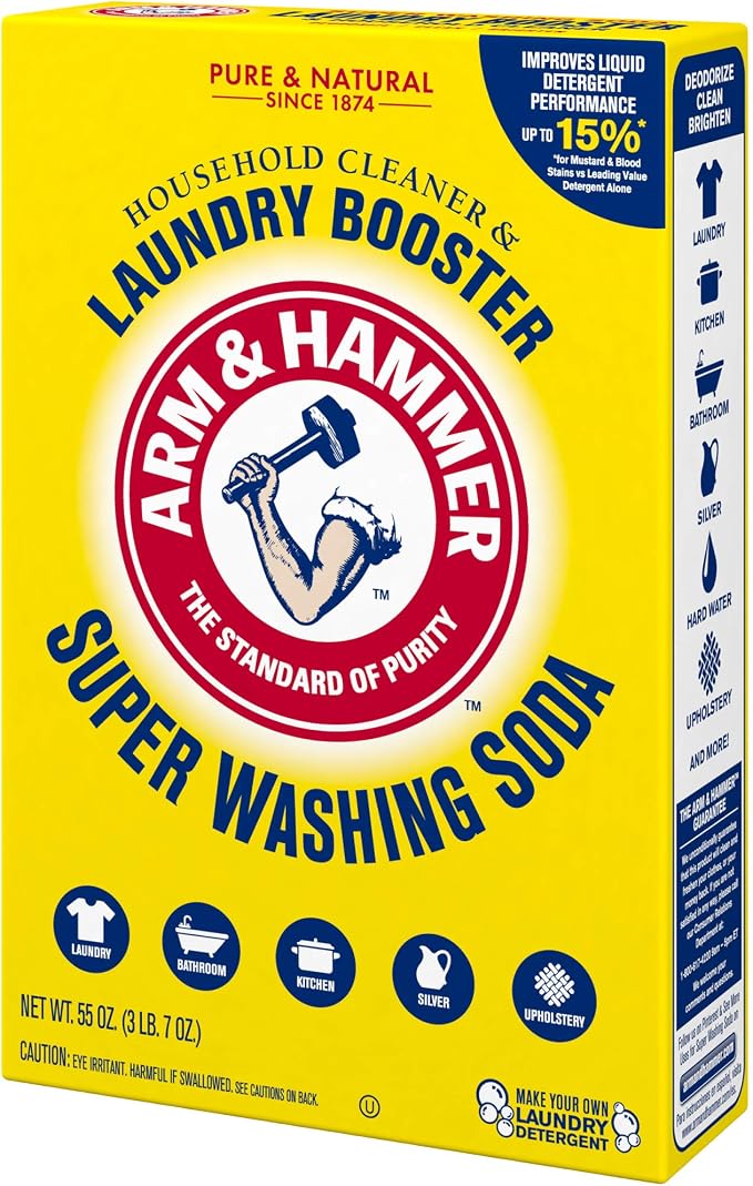 ARM & HAMMER Super Washing Soda Household Cleaner and Laundry Booster, 55 oz (Pack of 2)