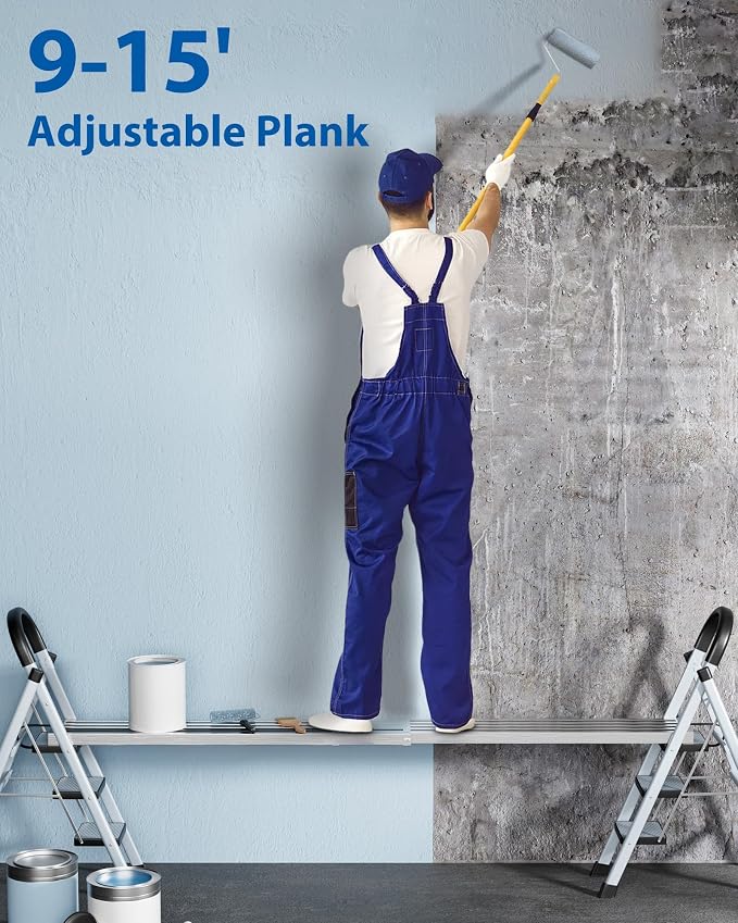 Aluminum Work Plank, 9-15ft Telescoping Plank, 440lbs Capacity Aluminum Extension Boards, Scaffolding Plank with Skid-Proof Platform Scaffold Ladder Accessory