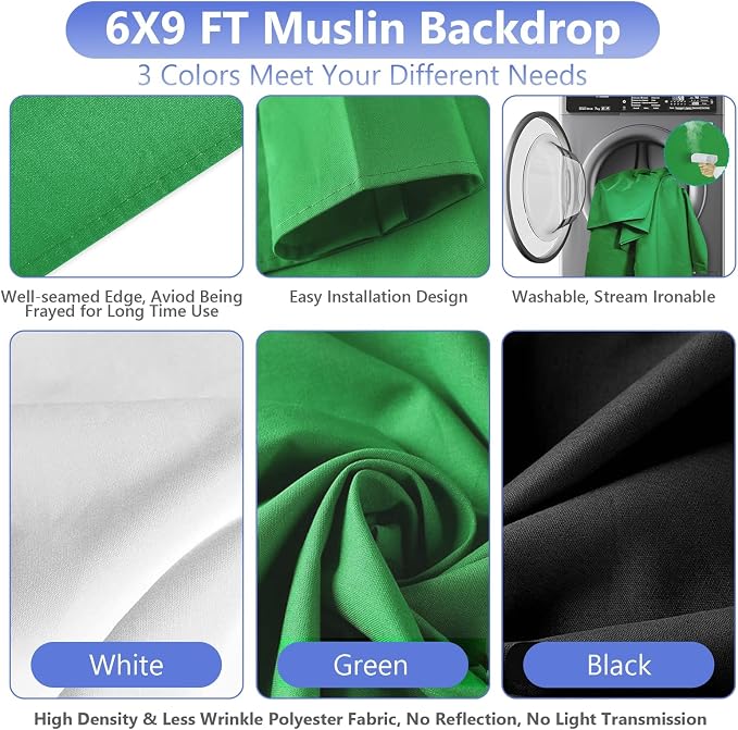 EMART Green Screen Backdrop Kit 7x10FT with 3Pcs 6x9ft Backdrop for Party