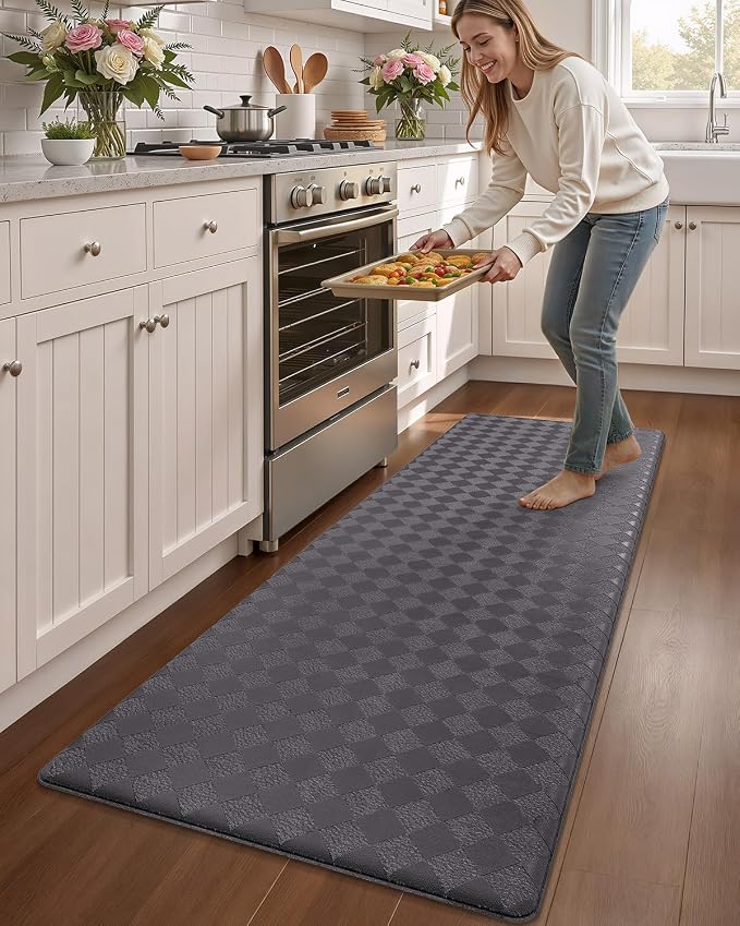 Color&Geometry Anti Fatigue Cushioned Kitchen Floor Mats,24"X59",Long Runner Rug Non Slip Waterproof,Memory Foam Padded Standing Mat for Front Sink,Grey