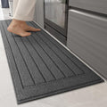 Color&Geometry Striped Designed Absorbent Washable Polypropylene Kitchen Floor Mat, Grey 17"x79", Non Slip TPE Backed, Low-Profile Sink Runner Rugs, Easy Clean Long Kitchen Carpet (Roll Packed)