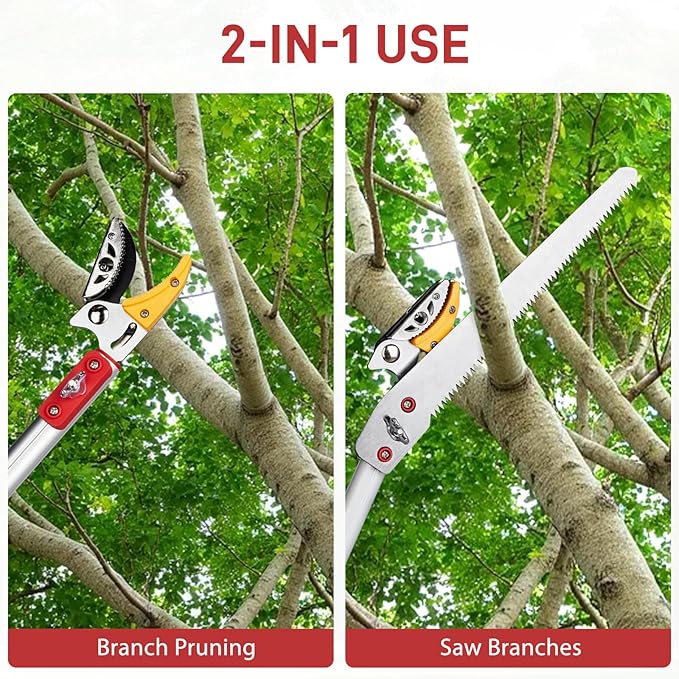 VINGLI 4-in-1 Telescopic Tree Trimmer, Extendable Pole Pruner with Adjustable Handle, Safety Lock & Removable Saw Blade, Branch Cutter, Fruit Picker, Cutting Diameter Up to 1/2 Inch (5.9-9.8FT)