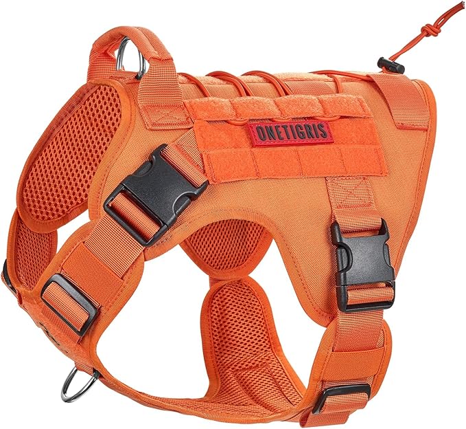 OneTigris Tactical Dog Harness No-Pull Service Vest for Small Medium Dogs | 1000D Pullable Nylon, with Control Handle and Hook & Loop Panels, Easy On & Off, Adjustable for Walking Training Orange M
