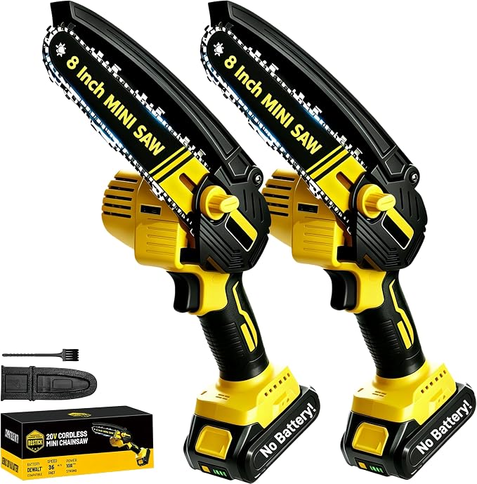 8-Inch Cordless Mini Chainsaw Compatible with Dewalt 20V Max Battery(Only Tool), BESTOOL Brushless Portable Electric Power Chain Saw for Wood Cutting, Pruning, and Trimming (2 Packs)