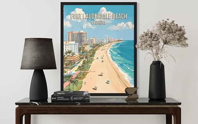 Fort Lauderdale Beach Florida Wall Art Print Poster, US Vintage Retro Beach Scenery Posters Prints for Restroom Home Picture Painting Artwork Gallery 219 (Fort Lauderdale Beach Florida, 24 x 36 inches, Unframed)