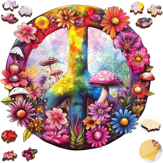 Mys Aurora Jigsaw Puzzles, 5MM Thick Peace Theme Wooden Puzzles for Adults, 200 Piece Unique Shape Puzzle, Birthday Gifts Family Brain Teaser Puzzle Games for Adults, 11.2 x 10.5 Inches