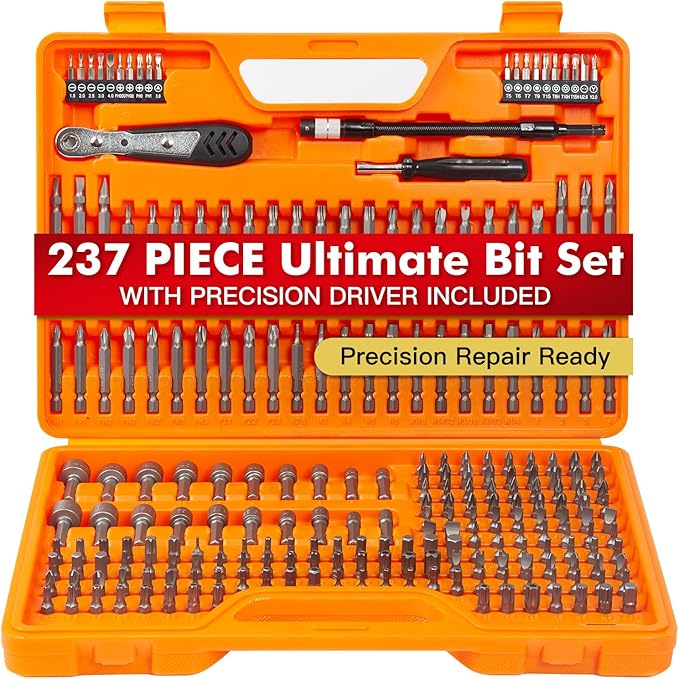 237-Piece Professional Precision Screwdriver Bit Set Kit,Chrome Vanadium Steel Impact Driver Bit Set, Security Bits Nut Driver,Ratchet Wrench and Bits Holder