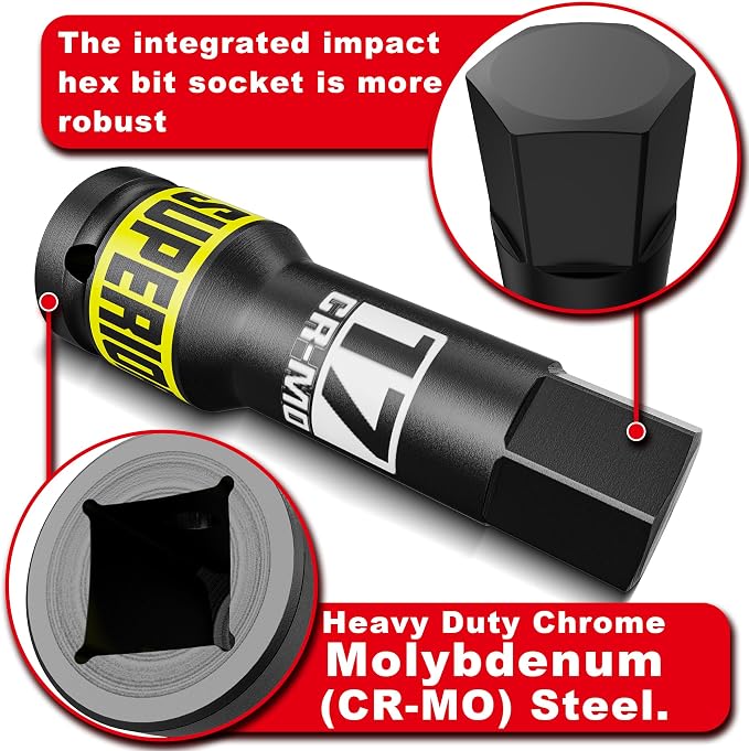 1/2" Drive Master Impact Hex Bit Socket Set, Metric, 10 Pieces 1/2" Drive Impact Allen Bit Socket Set, 5mm - 19mm, Cr-Mo Steel, Heavy Duty Storage Case