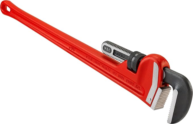 RIDGID 36" and 12" Heavy Duty Straight Pipe Wrenches Plumbing Tool Set with Hook Jaws and Self Cleaning Threads, Red