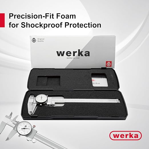 werka Dial Caliper 8 Inch, Shockproof Dial Caliper Measuring Tool with 0.001" Precision Micrometer Caliper with Custom Case, 4-Way Measurement, Stainless Steel