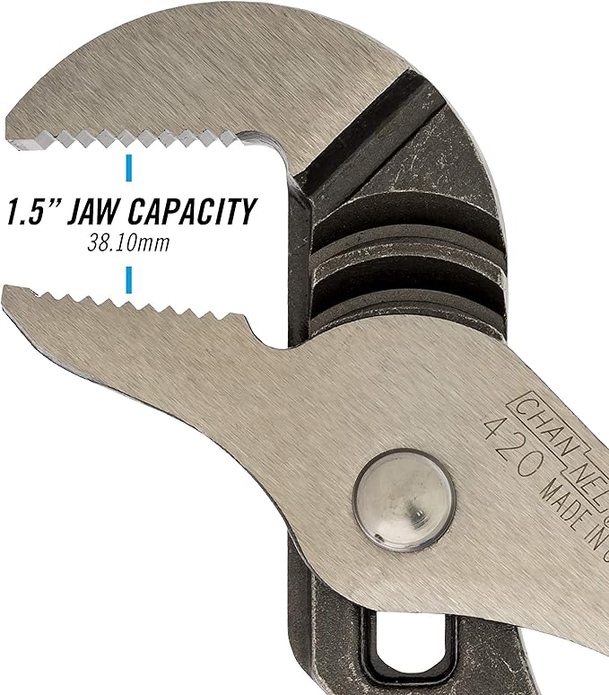 Channellock Tongue and Groove Plier 420-1.5-Inch Jaw Capacity, Straight Jaw - 9.5-Inch