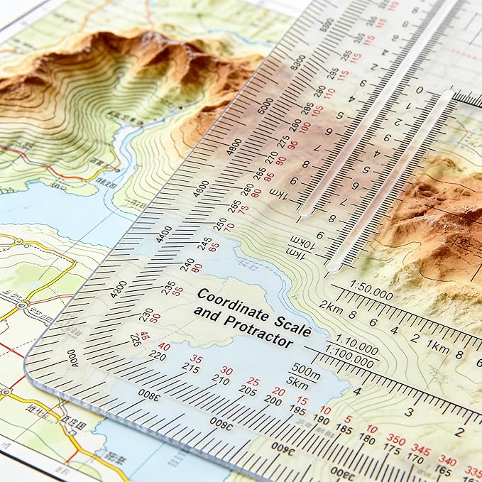 Military Map Protractor, Military Style, UTM/MGRS Coordinate Scale Map, Perfectly Cut Land Navigation Protractor, Maps Reading and Grid Coordinate Reader, LYMXsd