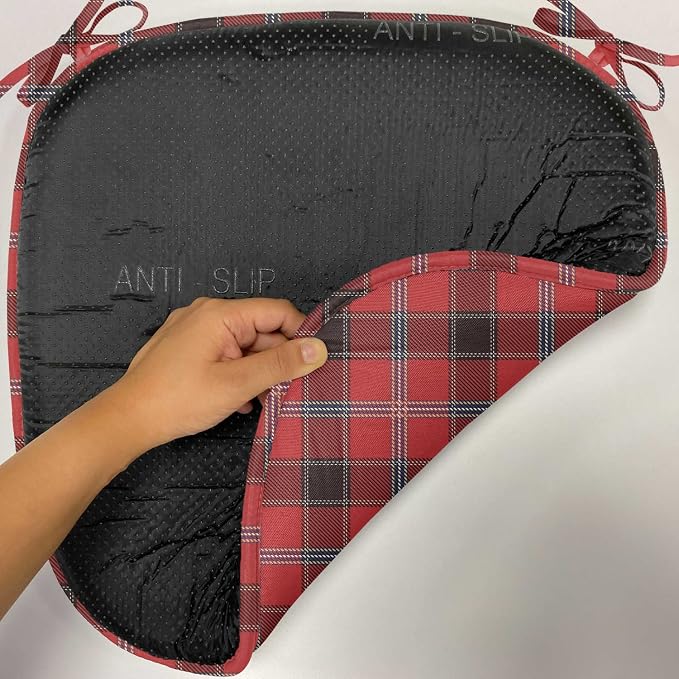 Lunarable Buffalo Plaid Chair Seating Cushion, Arrangement with Lumberjack Themes Geometric Concept Pattern Print, Anti-Slip Seat Padding for Kitchen & Patio, 16"x16", Vermilion and Grey