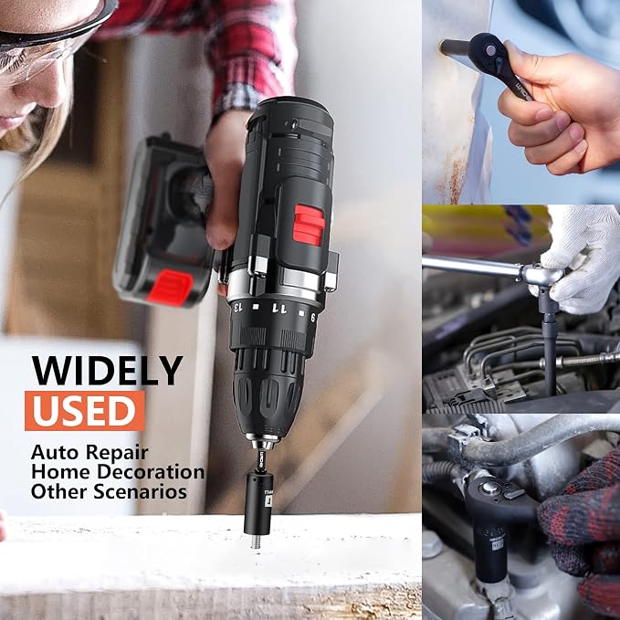 1/4" Drive Impact Socket Set, 52Pcs Ratchet Wrench Set, Metric and SAE | 4-14mm, 5/32"-9/16", 72-Tooth Ratchet, CR-V, Sockets Storage Kit, Mechanic Tool Set, Household Automotive Repair DIY Project