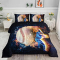 Axolotl 3D Baseball Comforter Set King,Sports Bedding,Red Blue Water Fire Comforter Set,Sports Baseball Loveer Bedding,Ball Sport Game Quilt for Kids Boys Teens Adults,1 Quilt 2 Pillowcases