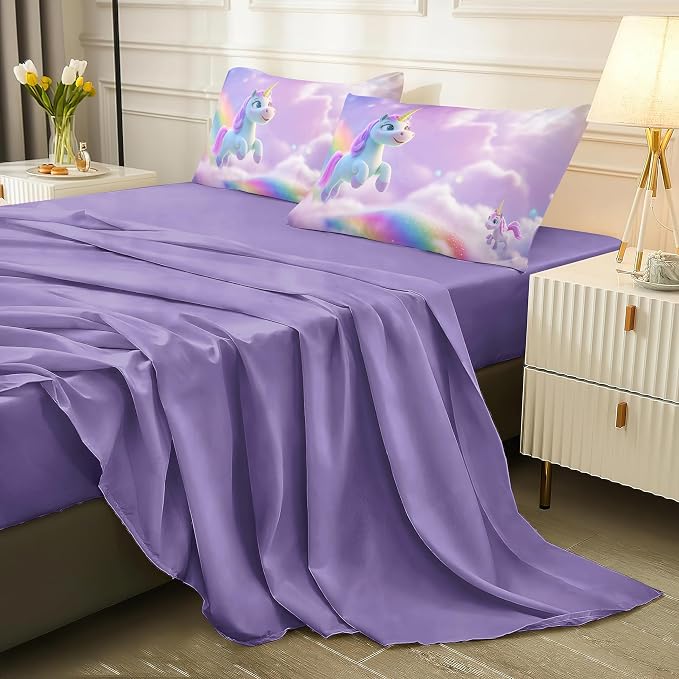 5PCS Unicorn Comforter Sets - Full, Rainbow & Pink Cute Bedding Sets for Girls - Kawaii Comforter Set with Sheets