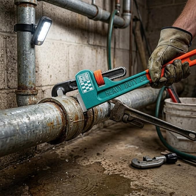 Heavy Duty Pipe Wrench, 24" Adjustable Straight Plumbing Wrench, High Drop-Forged jaws, Professional Pipeline Tool for Water Pipe Fittings, Mechanical assembly, Workshop Operations