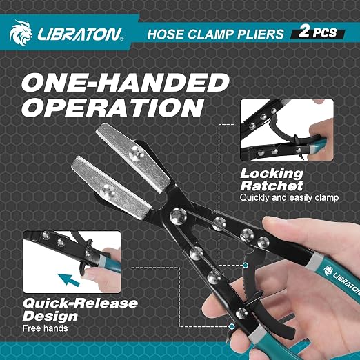 LIBRATON Ratcheting Hose Pinch Pliers, 2PCS Hose Clamp Pliers Set