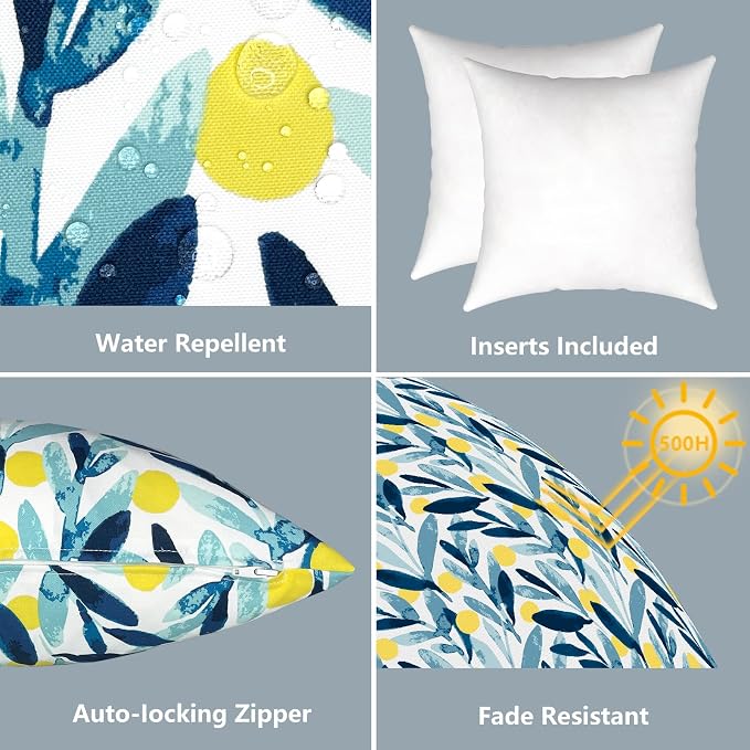 LVTXIII Outdoor Throw Pillows, Decorative Throw Pillows with Inserts, 20"x20" Square Pillows for Bed, Couch, Sofa and Patio Furniture, Set of 2, Leaves Multi