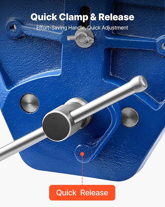 VEVOR Woodworking Vise, 9 Inch Jaw Width, Quick Release Wood Bench Vise, 10.2 Inch Max Jaw Opening, Heavy-duty Cast Iron Construction, Adjustable Front Stop, Workbench Vice, for Woodworking Drilling