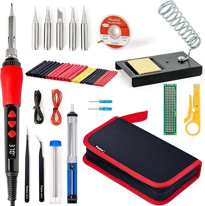 Soldering Iron Kit, 60W LED Display Digital Solder Pen, 5pcs Replaceable Tips, 21-in-1 Fast Heating with Solder Wire, Stand, Desoldering Pump, Wire Stripper, for Electronics Repair Hobby DIY 120V