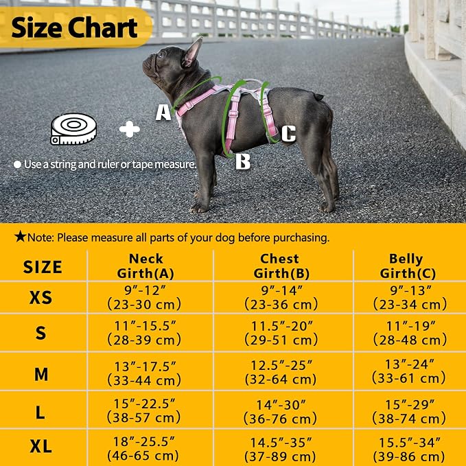 Escape Proof Dog Harness, No Pull Reflective Harness with Lift Handle, Adjustable Pet Vest with Front and Back Leash Clips for Small Medium Large Dogs Walking Hiking Training (Pink,L)