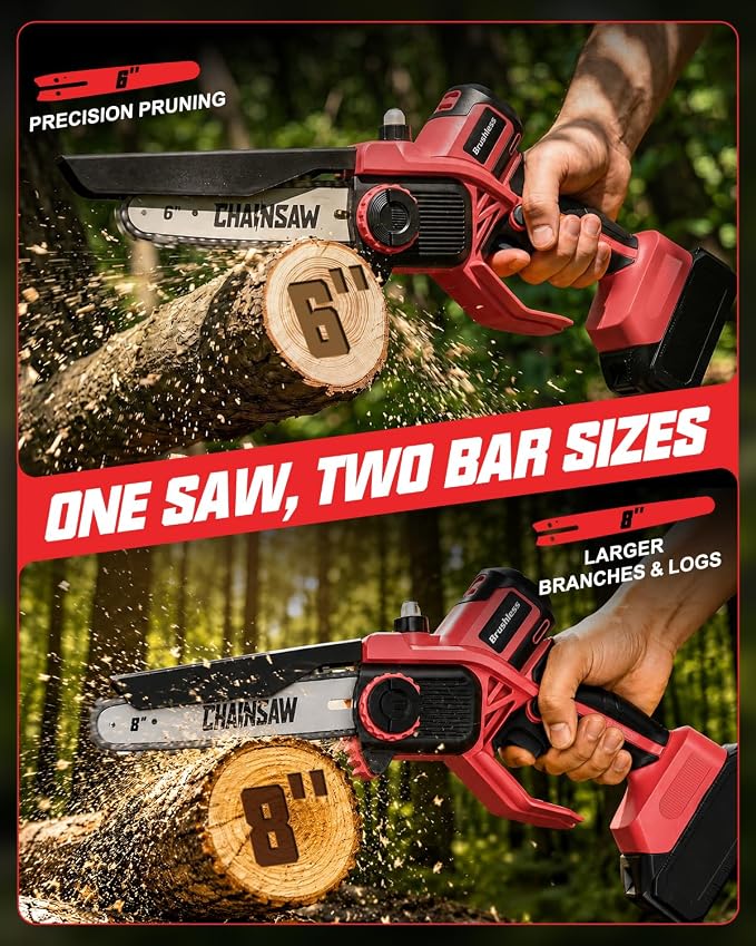 Brushless Mini Chainsaw Compatible with Milwaukee M18 18V (Tool Only) | Cordless Chain Saw for Branch Cutting, Tree Trimming, Shrub Trimming, Small Logs, Garden, Orchard, Yard Cleanup, Dad Gifts