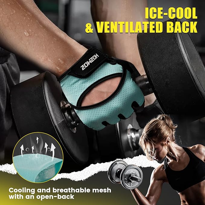 HOZMOZ Ventilated Weight Lifting Gloves, Thick Padded Workout Gym Gloves with Full Palm Protection & Grip & Shock Absorption for Women & Men's Fitness Exercise Training