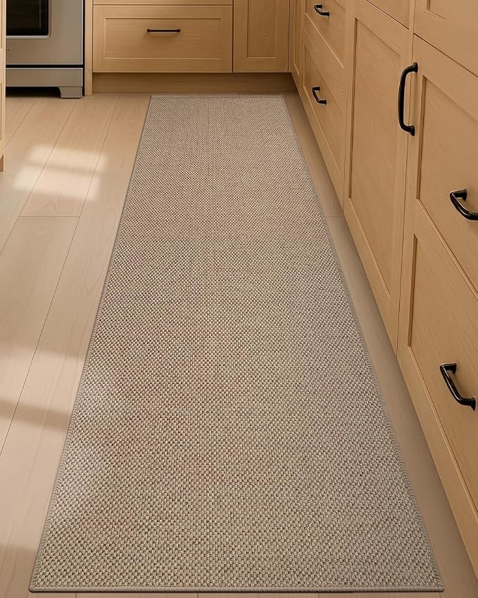 Color&Geometry Kitchen Rugs and Mats Non Slip Washable, Absorbent Woven Kitchen Runner Rug Easy to Clean Kitchen Floor Mats for in Front of Sink, Laundry Room, Hallway, 17”x79”, Dark Beige