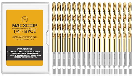 Drill Bit Set, 16Pcs 1/4" Titanium Twist Drill Bit for Sheet Metal, Wood, Plastic, Quick Change Design