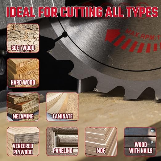 10 Inch Table Saw Blades TCT Circular Saw Blade 80T with 5/8" Arbor, Fine Finish Carbide Miter Saw Blades for Cutting Various Wood Fit Dewalt Craftsman Ryobi