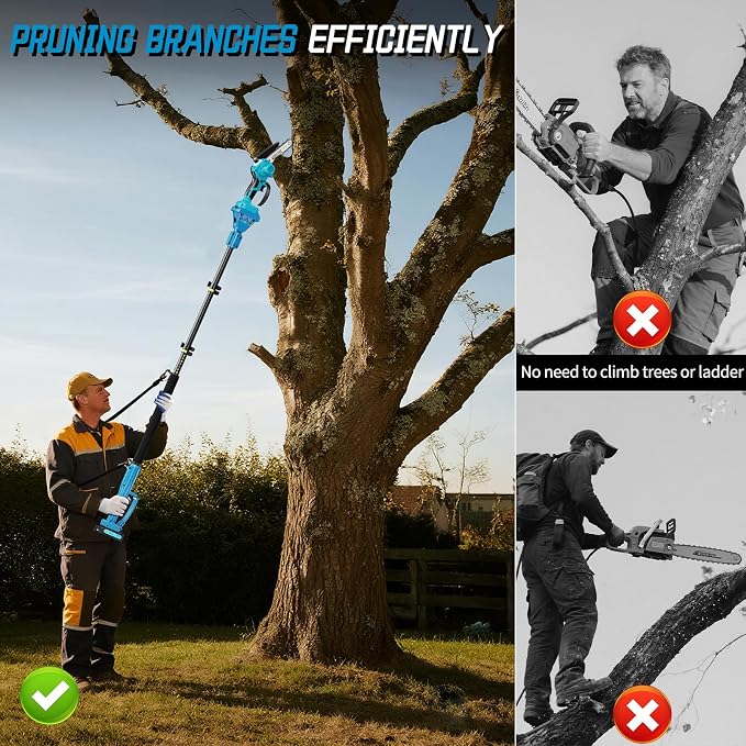 Pole Saws for Tree Trimming, 2-in-1 Pole Saw＆6 Inch Mini Chainsaw,with Extension,Max Reach 16 Ft,Electric Pole Saw Used for Wood Cutting and High-Branch Pruning,2× 21V 2.0Ah Battery