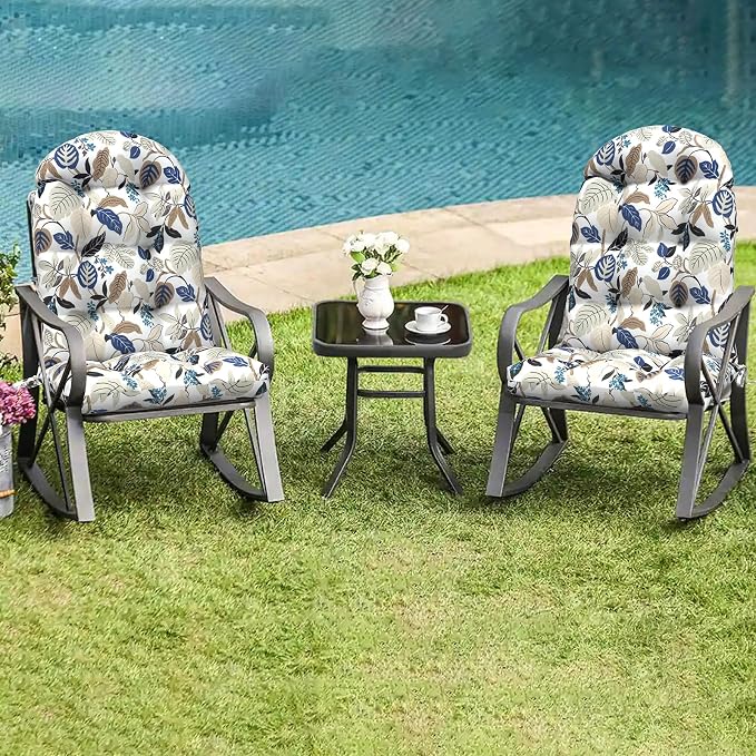 LVTXIII Outdoor Adirondack Chair Cushions, 44x19x4 Inch Non-Slip High Back Rocking Chair Cushion, Tufted Seat Cushion for Patio Furniture, Set of 2, Breeze Leaves Beige
