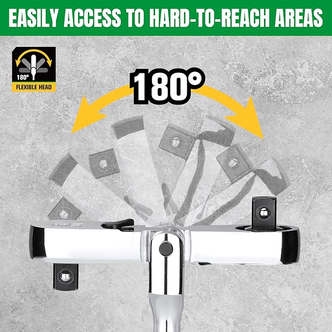 SK 4-Piece Flex Head Ratchet Set, 1/4", 3/8", 1/2" Drive, Swivel Ratchet | 90-Tooth, 3/8" Stubby Ratchet, Premium CR-V Steel, Reversible Design, with Contoured Handle