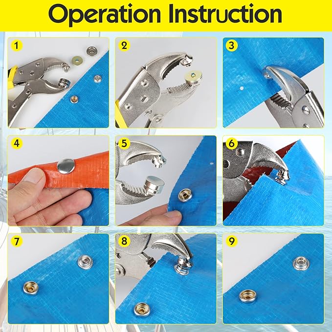 Heavy-Duty Snap Fastener Pliers (Adjustable Setter, 3 Interchangeable Dies) Snap Installation Set Hand Tools for Fastening, Replacing Metal Snaps, Repairing Boat Covers, Canvas