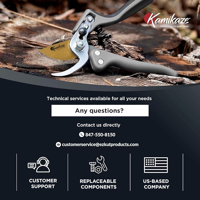 KAMIKAZE Heavy-Duty Professional Pruning Shears for Gardening, Ergonomic Comfort Handle, SK5 High-Carbon Steel Bypass Blade, Cuts Branches Up to 1 Inch, Garden Clippers for Tree and Shrub Trimming
